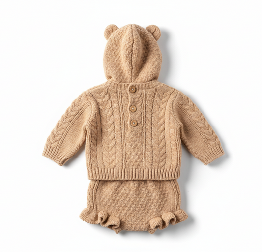 Knitted Co-ord Back View - Beige